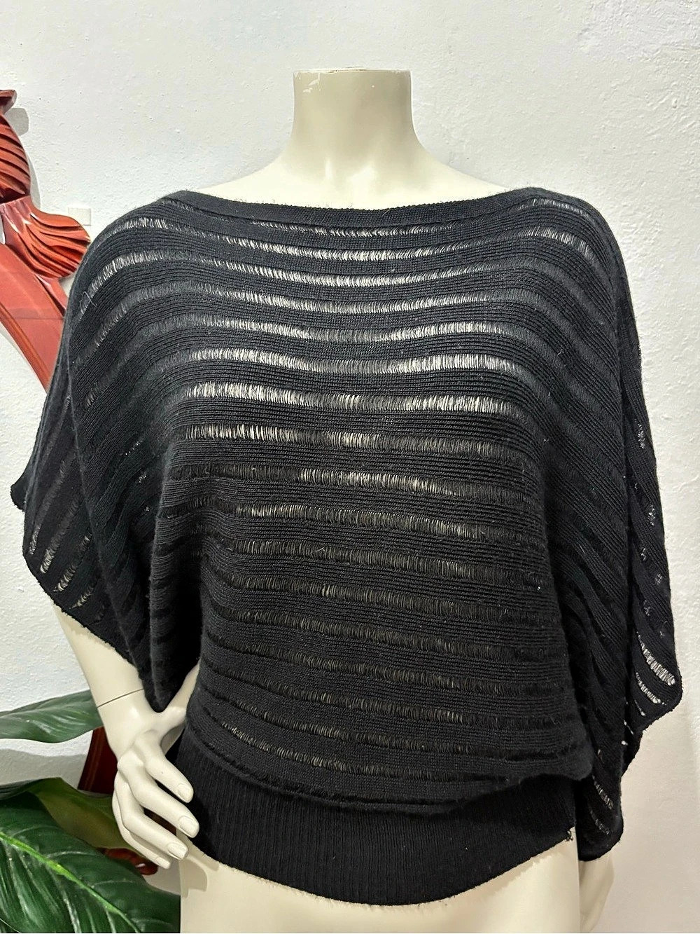 Y2K Say What? Black Open Knit Wide Sleeve Sweater Like New One Size